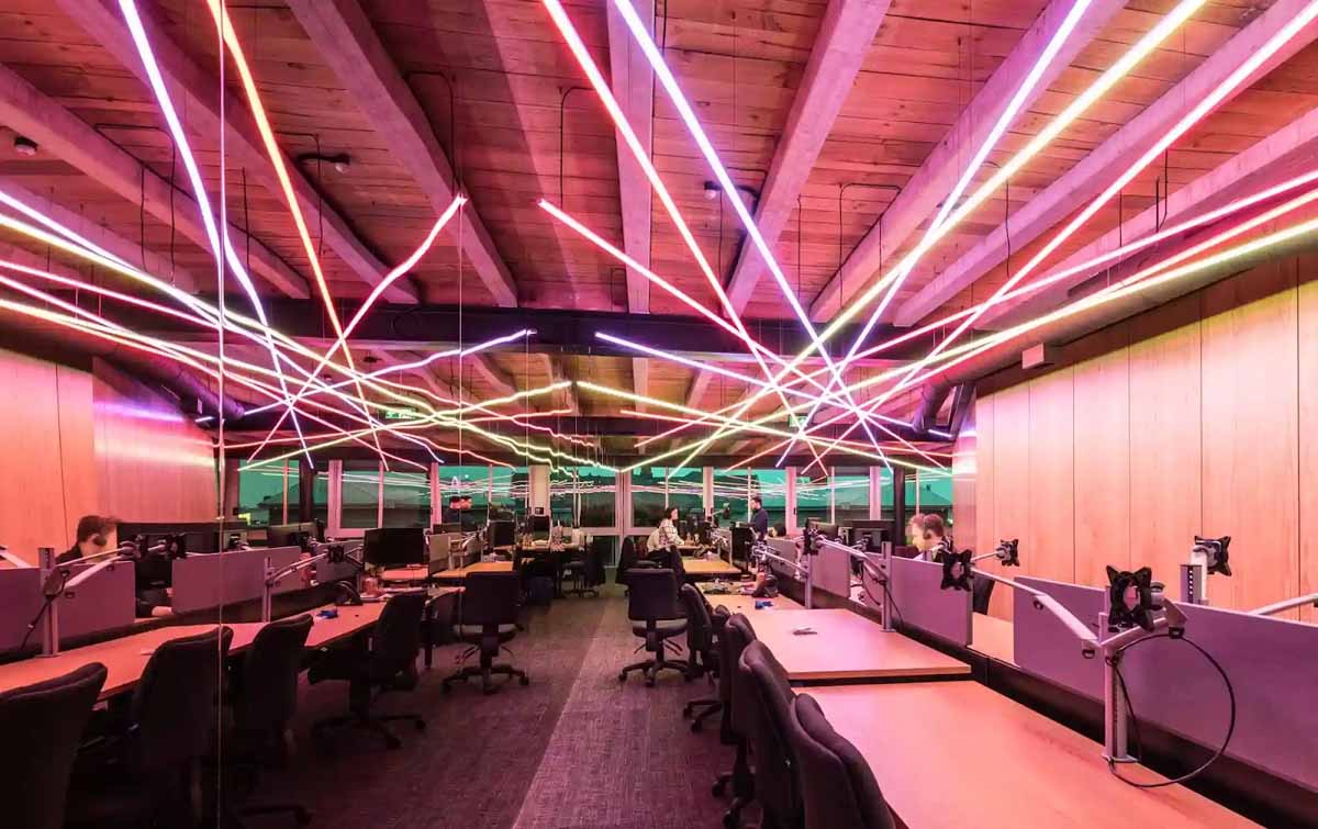 LED strip lighting and LED neon flex illuminating a modern interior of an office LED strip lighting and LED neon flex illuminating a modern interior of an office